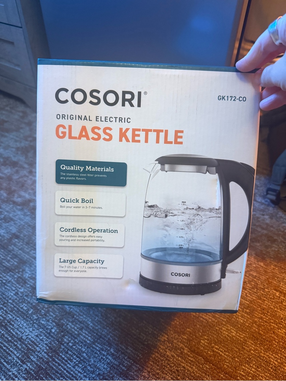 Glass Electric Kettle - Clear Glass with Black Accents
